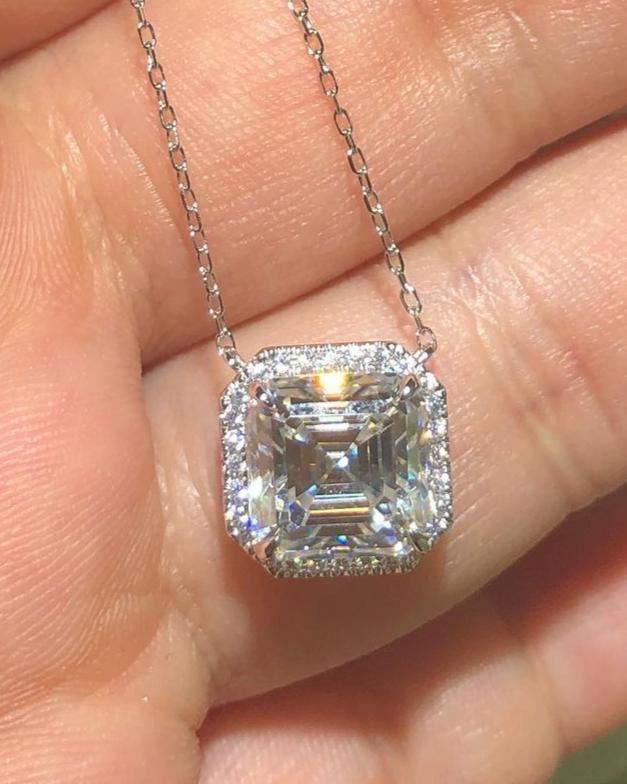 2.88Ct White Asscher Cut Halo Pendant | Engagement Gift Pendant | Special Gift Pendant For Her | Jewelry Collection