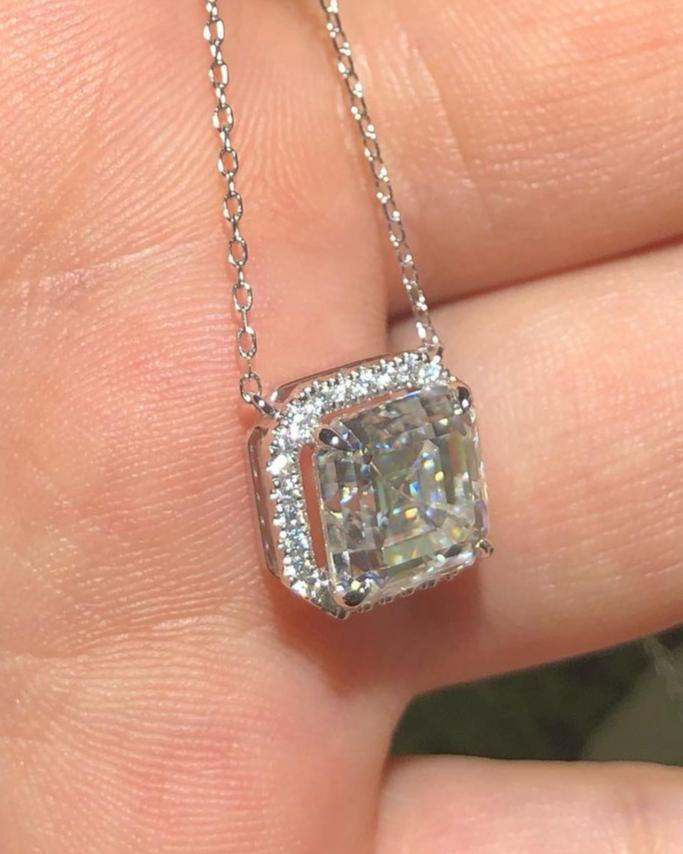 2.88Ct White Asscher Cut Halo Pendant | Engagement Gift Pendant | Special Gift Pendant For Her | Jewelry Collection