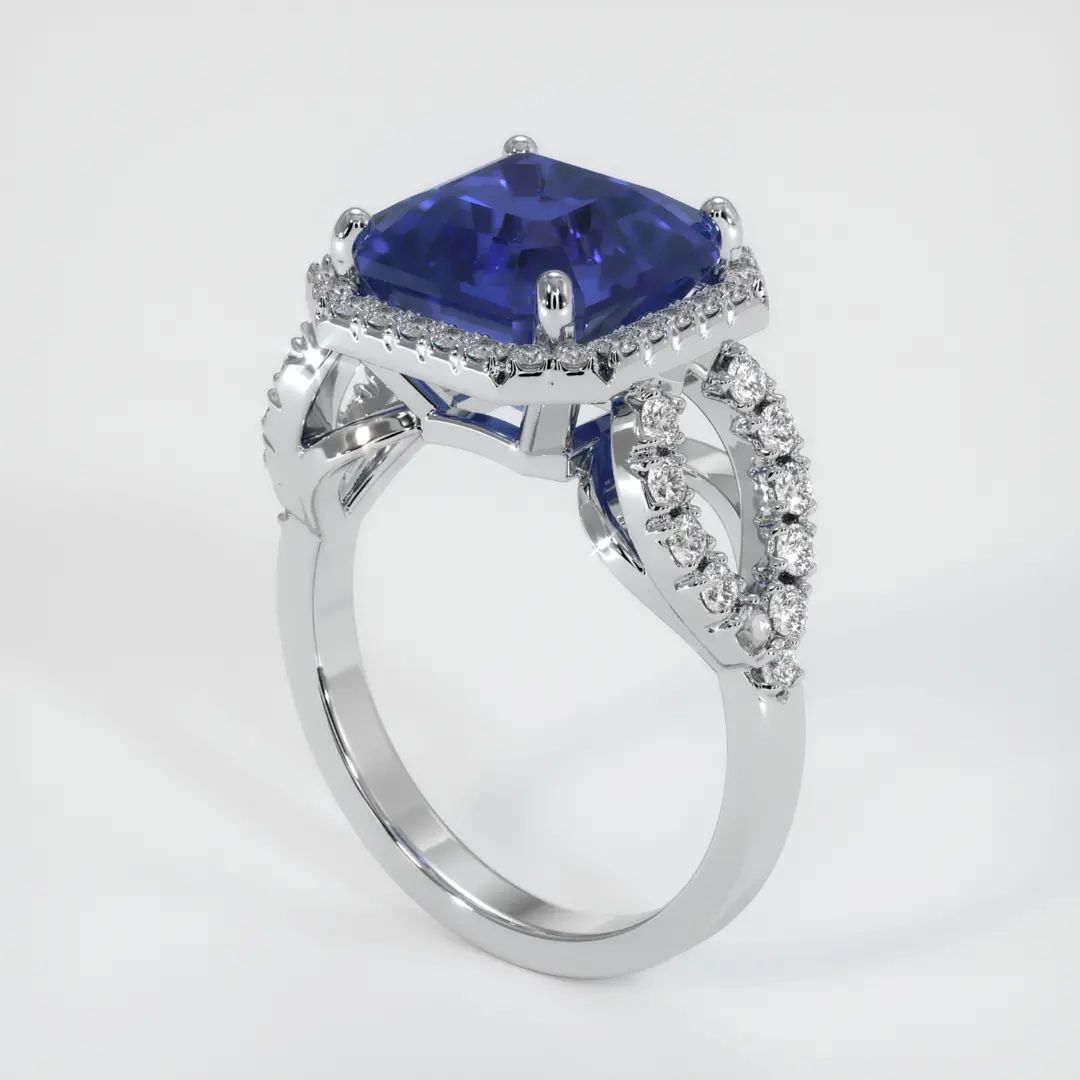 3.1Ct Blue Asscher Cut Halo Ring For Women | Party Wear Ring For Her | Celebrity Style Ring | Special Occasion Ring