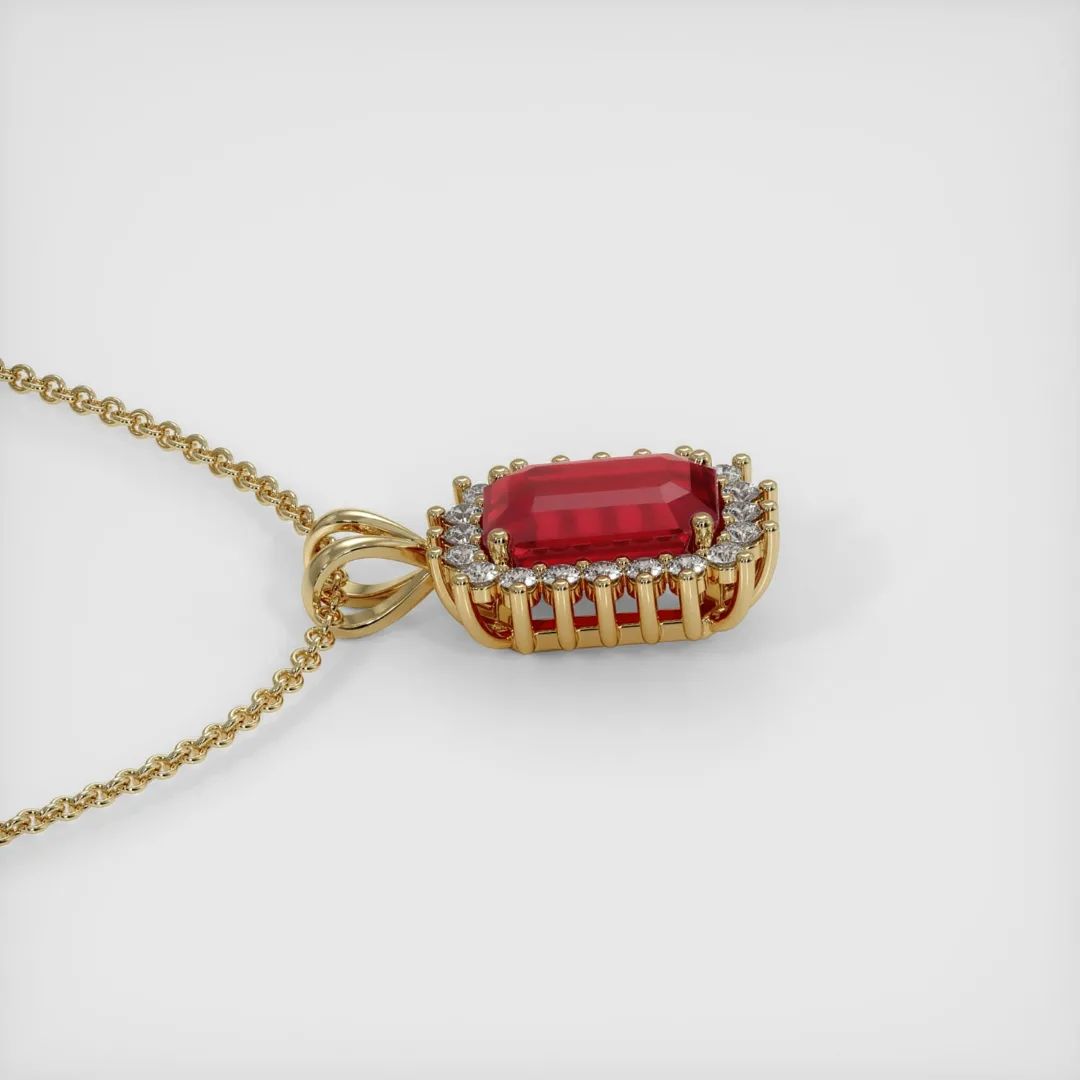 3.10Ct Red Emerald Cut Halo Pendant | Wedding Gift Pendant Bridal | Birthstone Pendant For Women | Fashion Jewelry