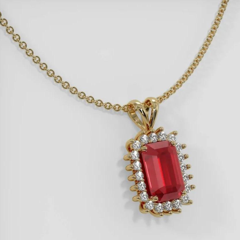 3.10Ct Red Emerald Cut Halo Pendant | Wedding Gift Pendant Bridal | Birthstone Pendant For Women | Fashion Jewelry