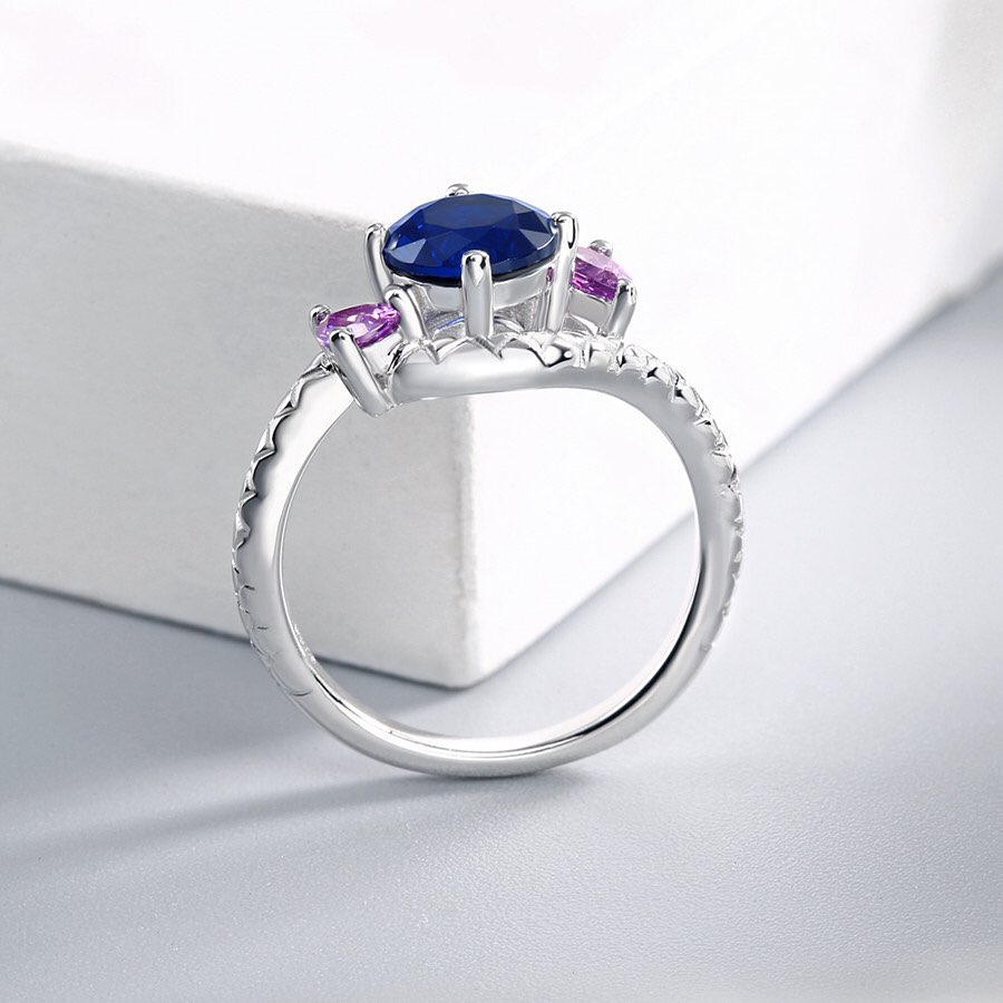 2.80Ct Blue Round Cut Tension Ring | Perfect Engagement Ring For Fiancée | Promise Ring For Women