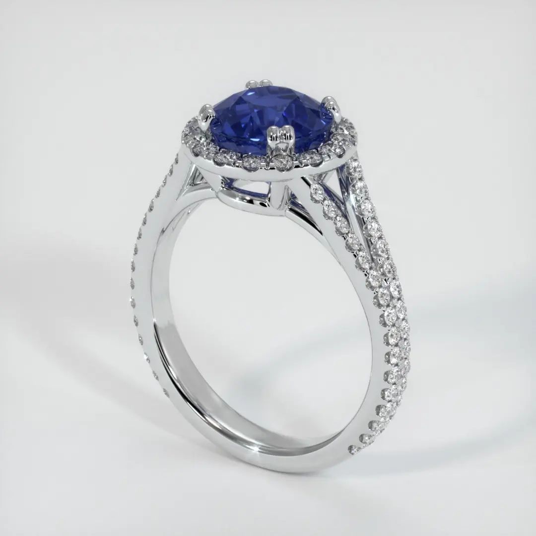 Split Shank 3.2Ct Blue Round Cut Halo Ring For Her | Party Wear Ring For Women | Celebrity Style Ring | Designer Jewelry Piece