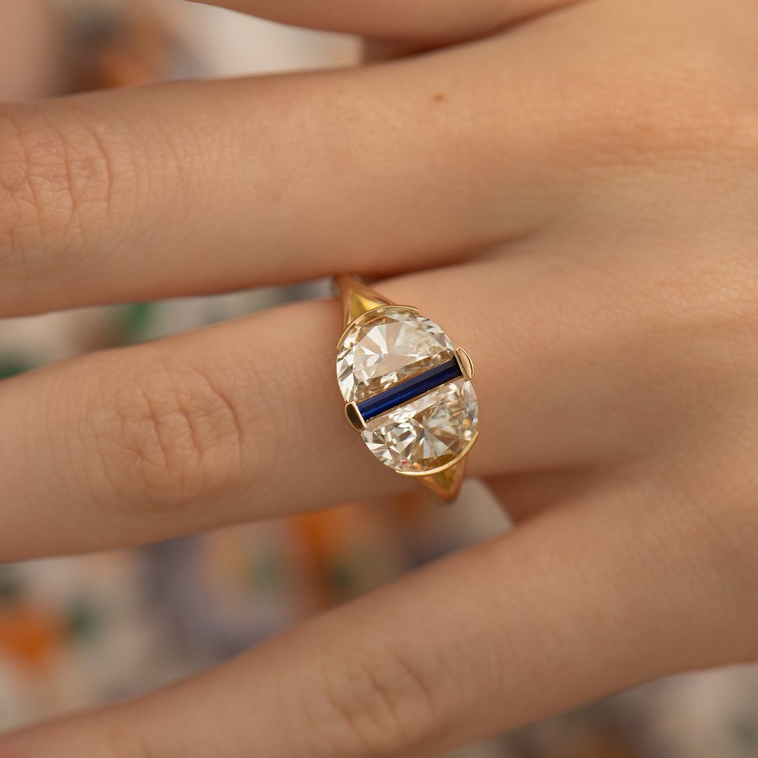 2.5Ct Blue Baguette Cut Bar Set And Three Stone Ring | Engagement Promise Ring | Pretty Ring | Special Occasion Ring
