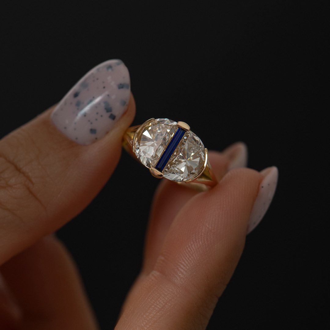 2.5Ct Blue Baguette Cut Bar Set And Three Stone Ring | Engagement Promise Ring | Pretty Ring | Special Occasion Ring