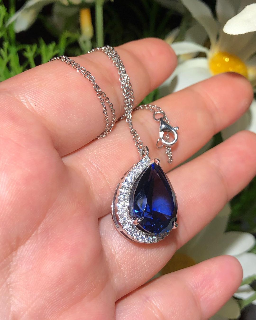 3.20Ct Blue Pear Cut Halo Pendant | Special Occasion Pendant | Fashion Jewelry | Stunning Pendant For Women