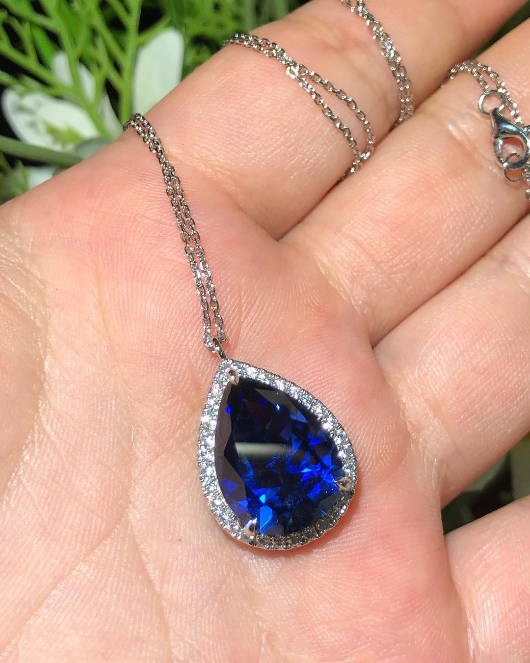 3.20Ct Blue Pear Cut Halo Pendant | Special Occasion Pendant | Fashion Jewelry | Stunning Pendant For Women
