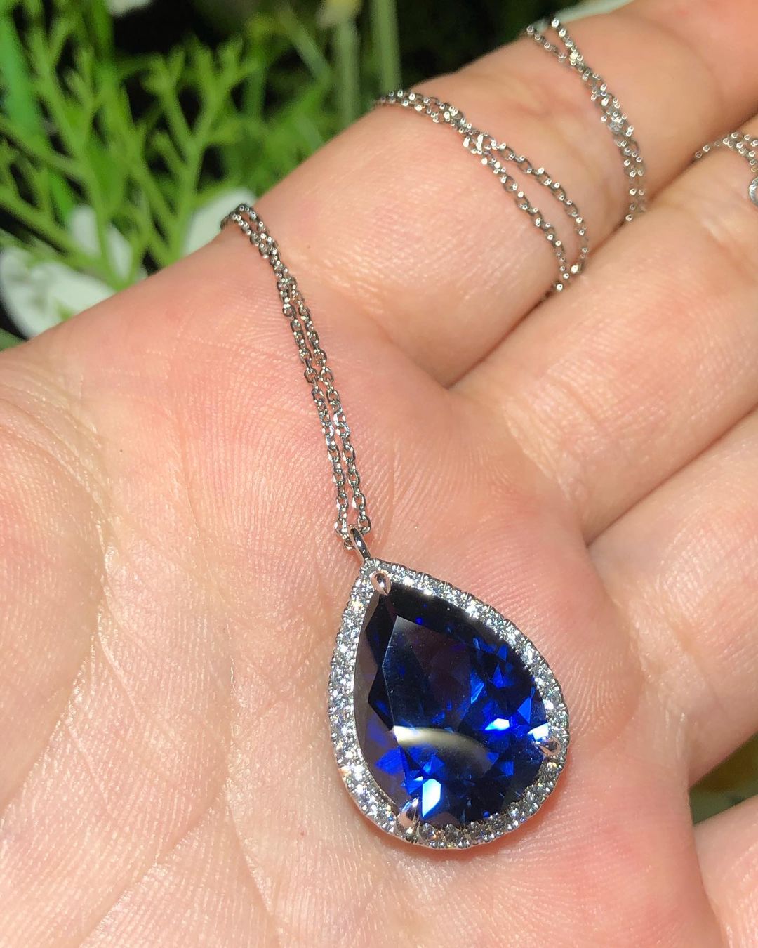 3.20Ct Blue Pear Cut Halo Pendant | Special Occasion Pendant | Fashion Jewelry | Stunning Pendant For Women