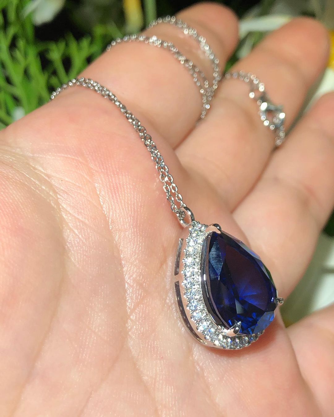 3.20Ct Blue Pear Cut Halo Pendant | Special Occasion Pendant | Fashion Jewelry | Stunning Pendant For Women
