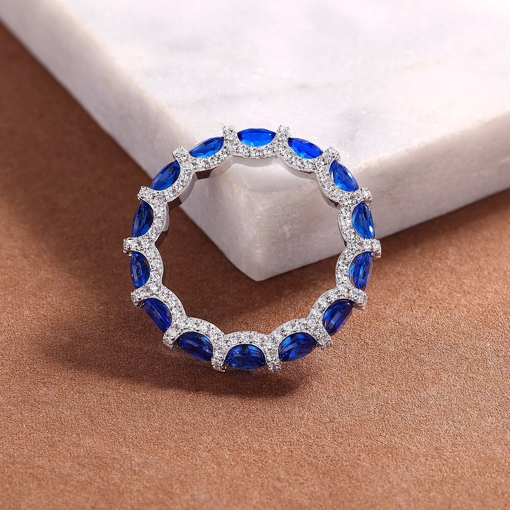 3.30Ct Blue Oval Cut Full Eternity Band Ring | Engagement Band Ring For Fiancée | Bridal Jewelry
