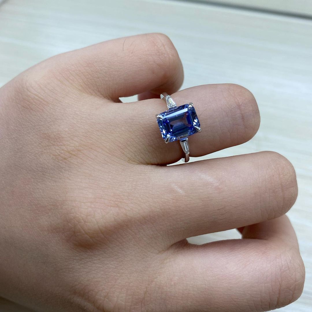 3.10Ct Blue Emerald Cut Solitaire Ring | Birthday Gift Ring | Statement Ring | Women Jewelry