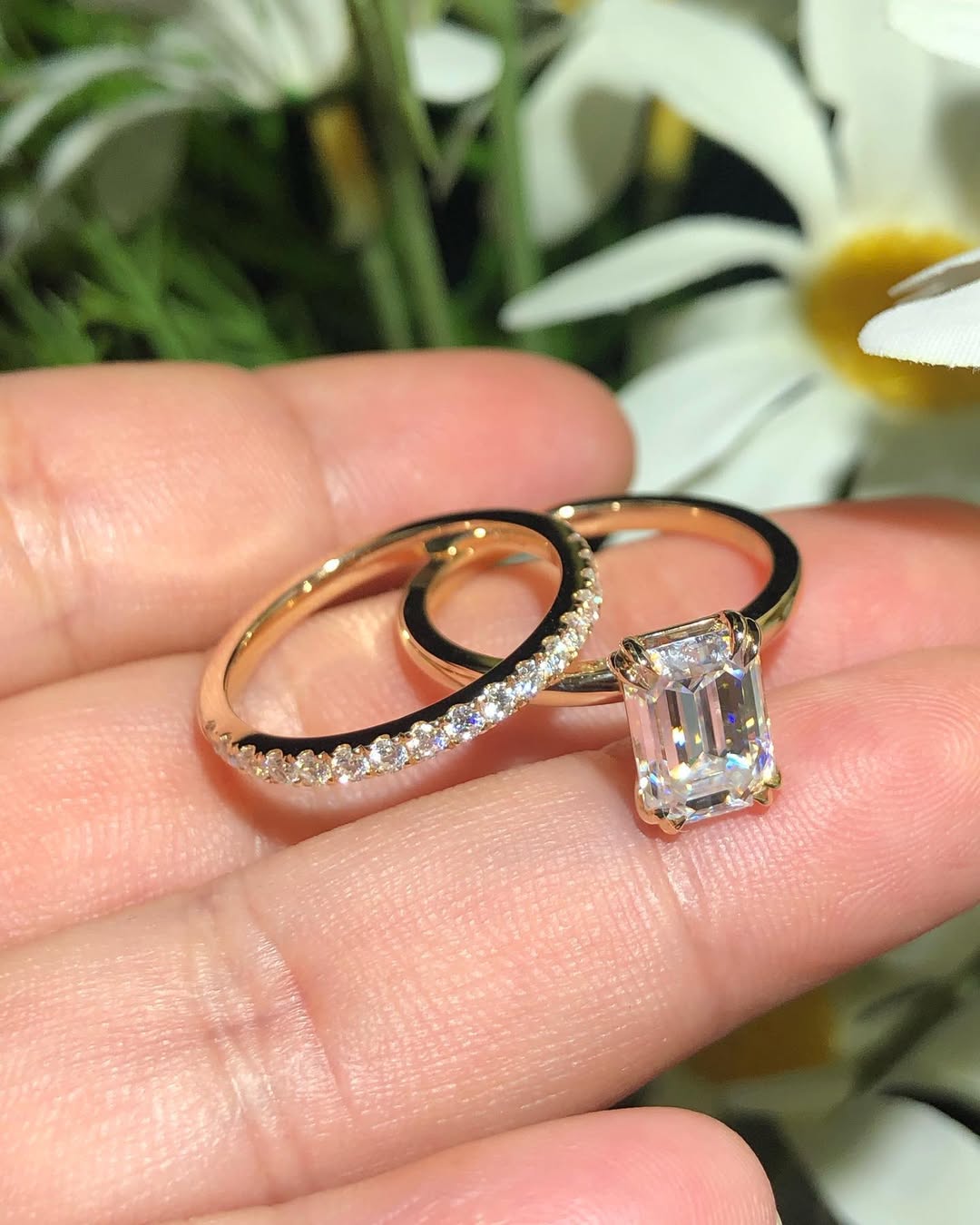 2.85Ct White Emerald Cut Solitaire Ring Set | Classic Jewelry For Special Occasion | Stylish Ring Set For Wife