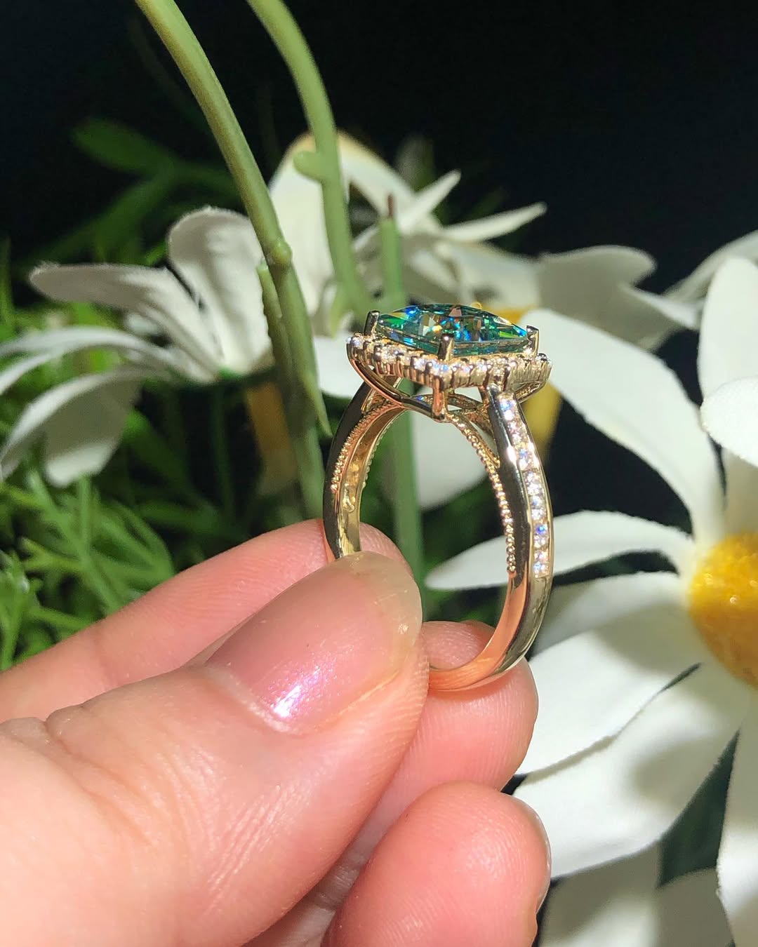 2.70Ct Green Blue Princess Cut Moissanite Halo Ring | Bridesmaid Jewelry Gift | Valentine Proposal Gift Ring