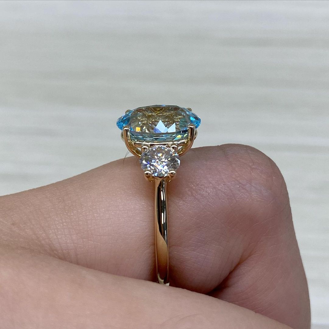 3.30Ct Aquamarine Color Oval Cut Three Stone Ring | Anniversary Gift Ring For Wife | Fashion Jewelry