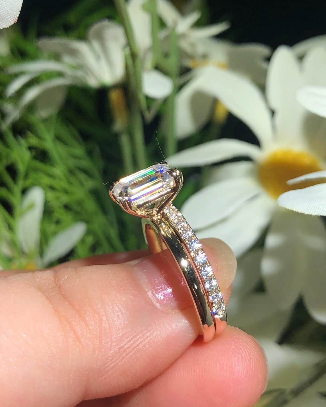 2.85Ct White Emerald Cut Solitaire Ring Set | Classic Jewelry For Special Occasion | Stylish Ring Set For Wife