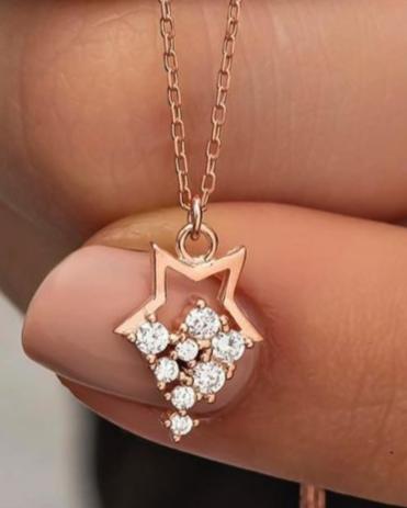 Tiny Shining Star Shape 1.50Ct White Round Cut Prong Pendant | Daily Wear Pendant | Thank You Gift Pendant | Forever One Gift Pendant | Fashion Jewelry