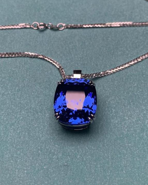 3.30Ct Blue Cushion Cut Solitaire Pendant | Simple But Delicate Pendant For Her | Everyday Wear Pendant | Birthstone Pendant For Women