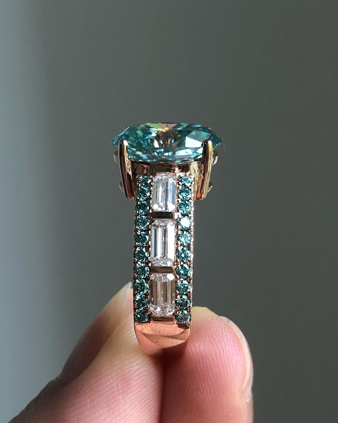 3.10Ct Green Blue Oval Cut Moissanite Solitaire Ring | Customize Ring | Best Wedding Ring For Bridal