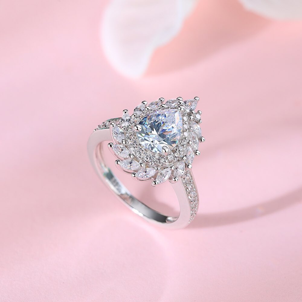 2.95Ct White Pear Cut Double Halo Ring | Wedding Ring For Bridal | Special Occasion Ring