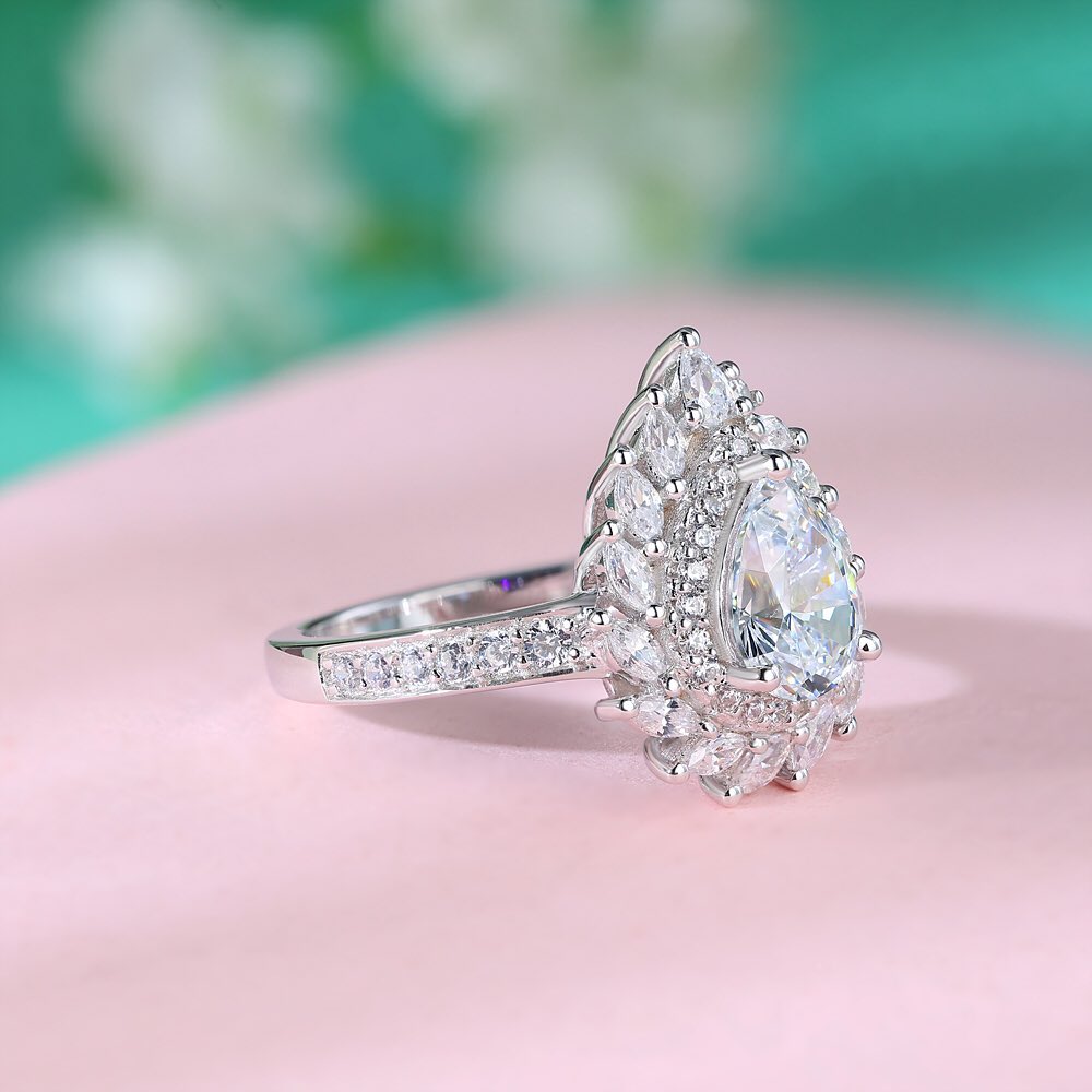 2.95Ct White Pear Cut Double Halo Ring | Wedding Ring For Bridal | Special Occasion Ring