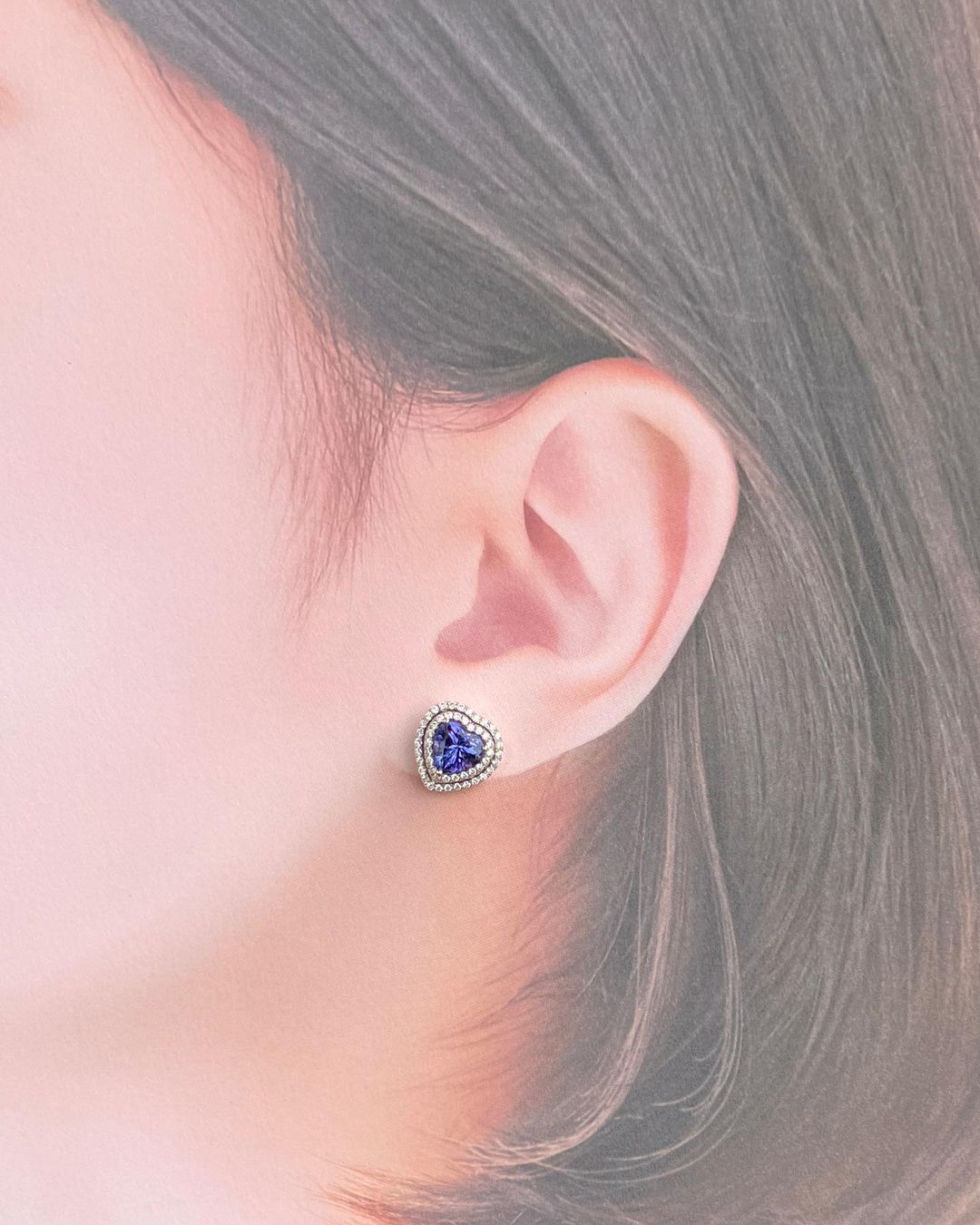 Blue Heart Cut Cubic Zirconia Double Halo Stud Earring | Push Back Earring For Women | Engagement Bride Gift Earring