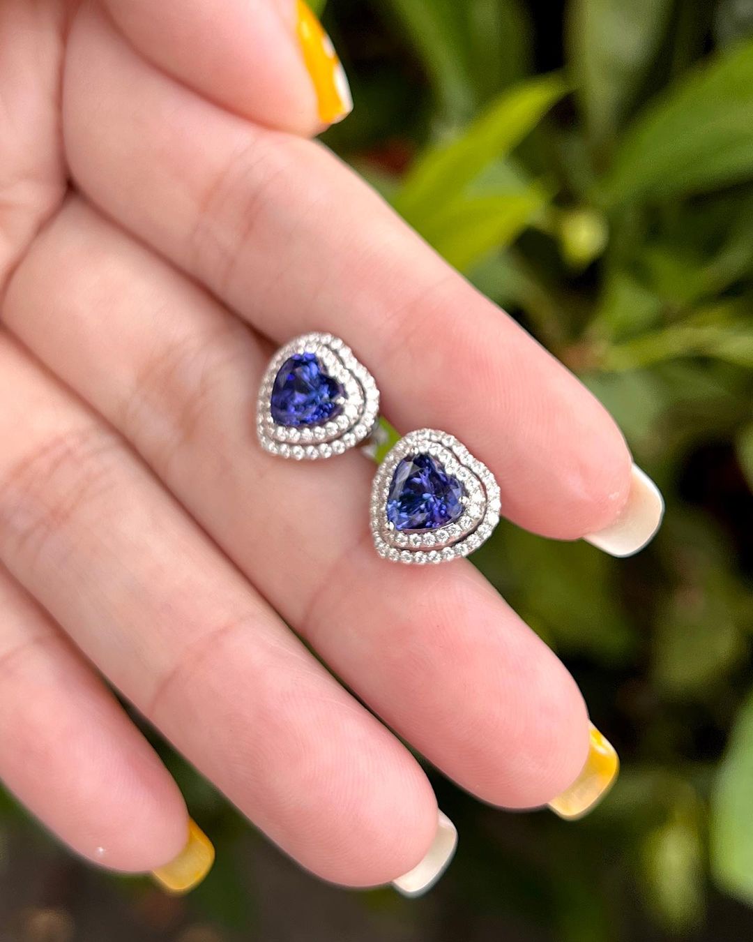 Blue Heart Cut Cubic Zirconia Double Halo Stud Earring | Push Back Earring For Women | Engagement Bride Gift Earring