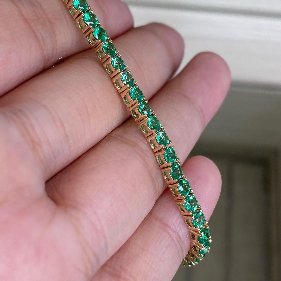 Green Round Brilliant Cut Signity Diamond Tennis Bracelet For Women | Prong Set Cubic Zirconia Diamond Tennis Bracelet | First Communication Gift Bracelet