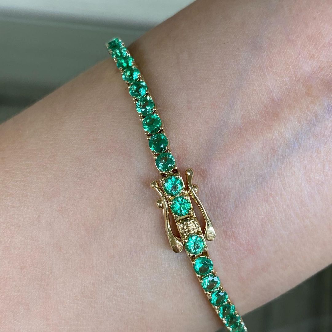 Green Round Brilliant Cut Signity Diamond Tennis Bracelet For Women | Prong Set Cubic Zirconia Diamond Tennis Bracelet | First Communication Gift Bracelet