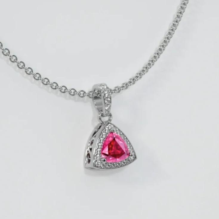 2.50Ct Pink Trillion Cut Halo Pendant | Engagement Gift Pendant For Her | Birthstone Pendant For Women | Fashion Jewelry