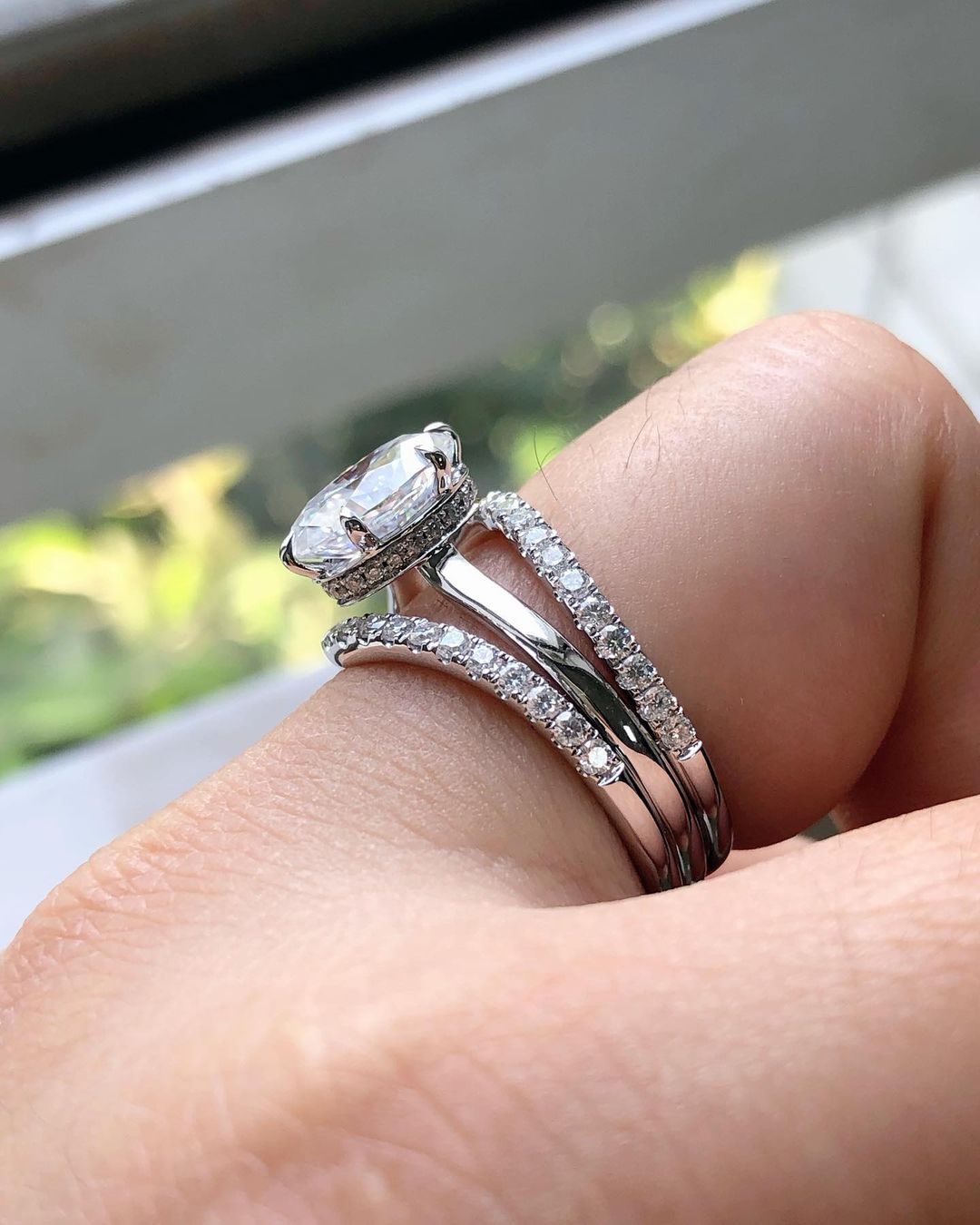 2.80Ct White Oval Cut Solitaire Ring Set | Party Wear Ring Set | Triple Band Ring Set