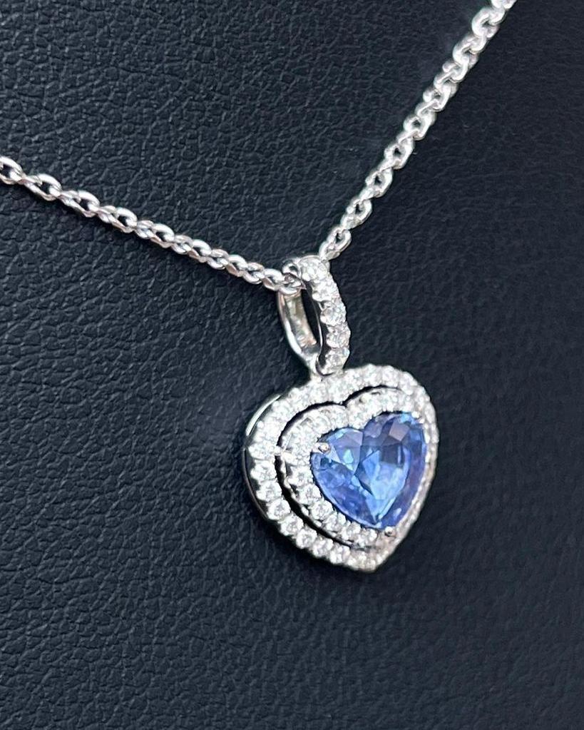 2.80Ct Blue Heart Cut Double Halo Pendant | Engagement Gift Pendant For Her | Anniversary Gift Pendant For Wife | Lovable Jewelry Piece