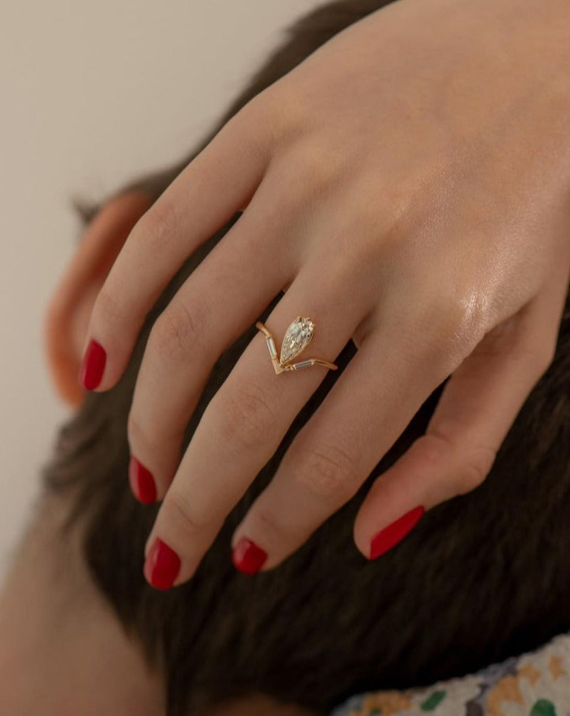 2.4Ct White Pear Cut Half Bezel Ring | Anniversary Gift Ring For Wife | Fancy Ring | Tear Drop Ring
