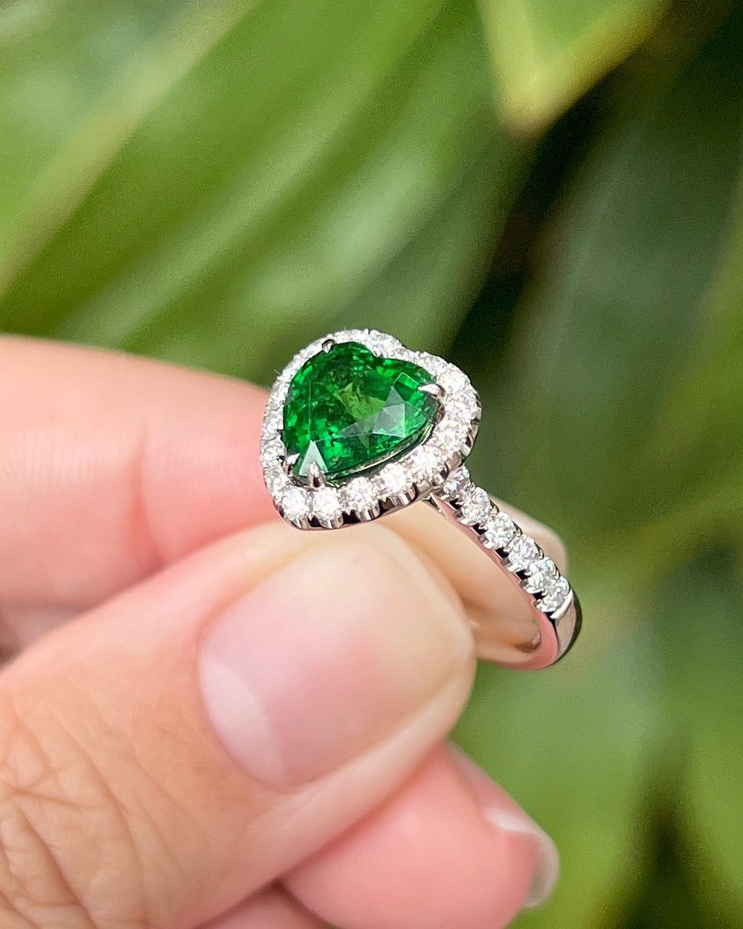2.8Ct Green Heart Cut Halo Ring | Anniversary Promise Ring For Wife | Lovable Ring For Her | Designer Ring