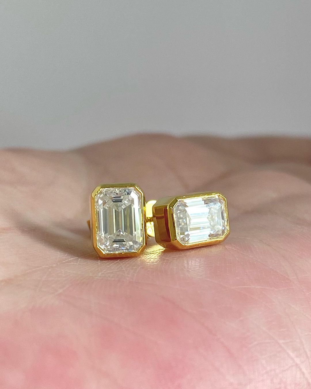 White Emerald Cut Cubic Zirconia Bezel Set Stud Earring | Promise Gift Earring For Love | Everyday Wear Earring For Women