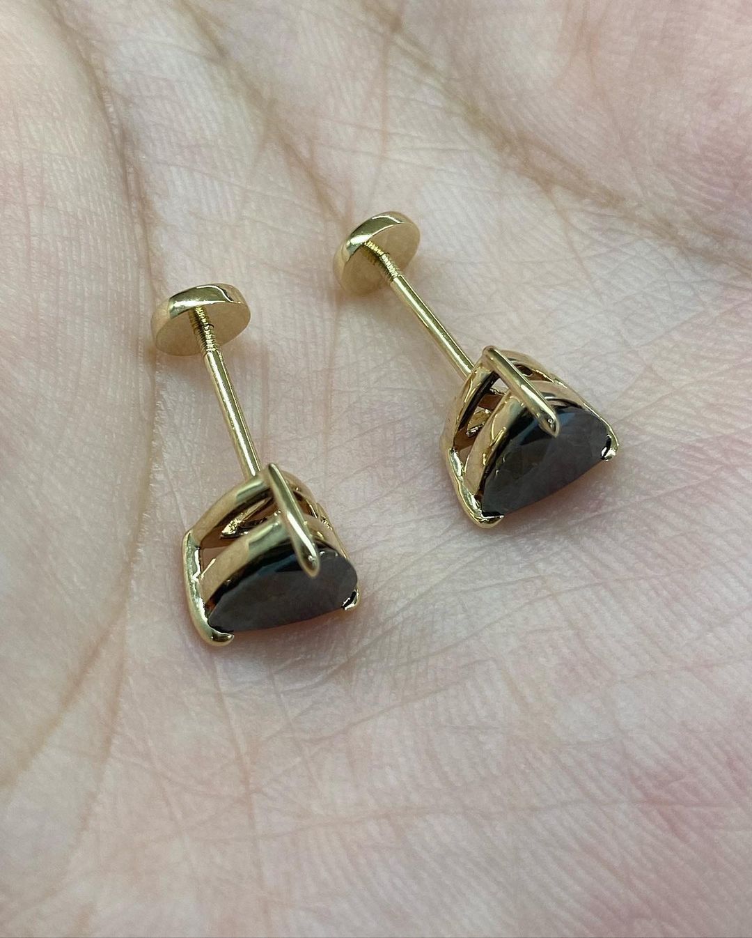 Black Trillion Cut Cubic Zirconia Solitaire Stud Earring For Her | Anniversary Gift Earring For Wife | Basket Set And Push Back Earring