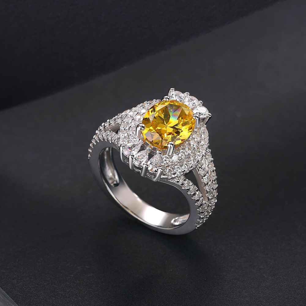 3.10Ct Golden Yellow Oval Cut Double Halo Ring | Party Wear Ring | Bridal Jewelry
