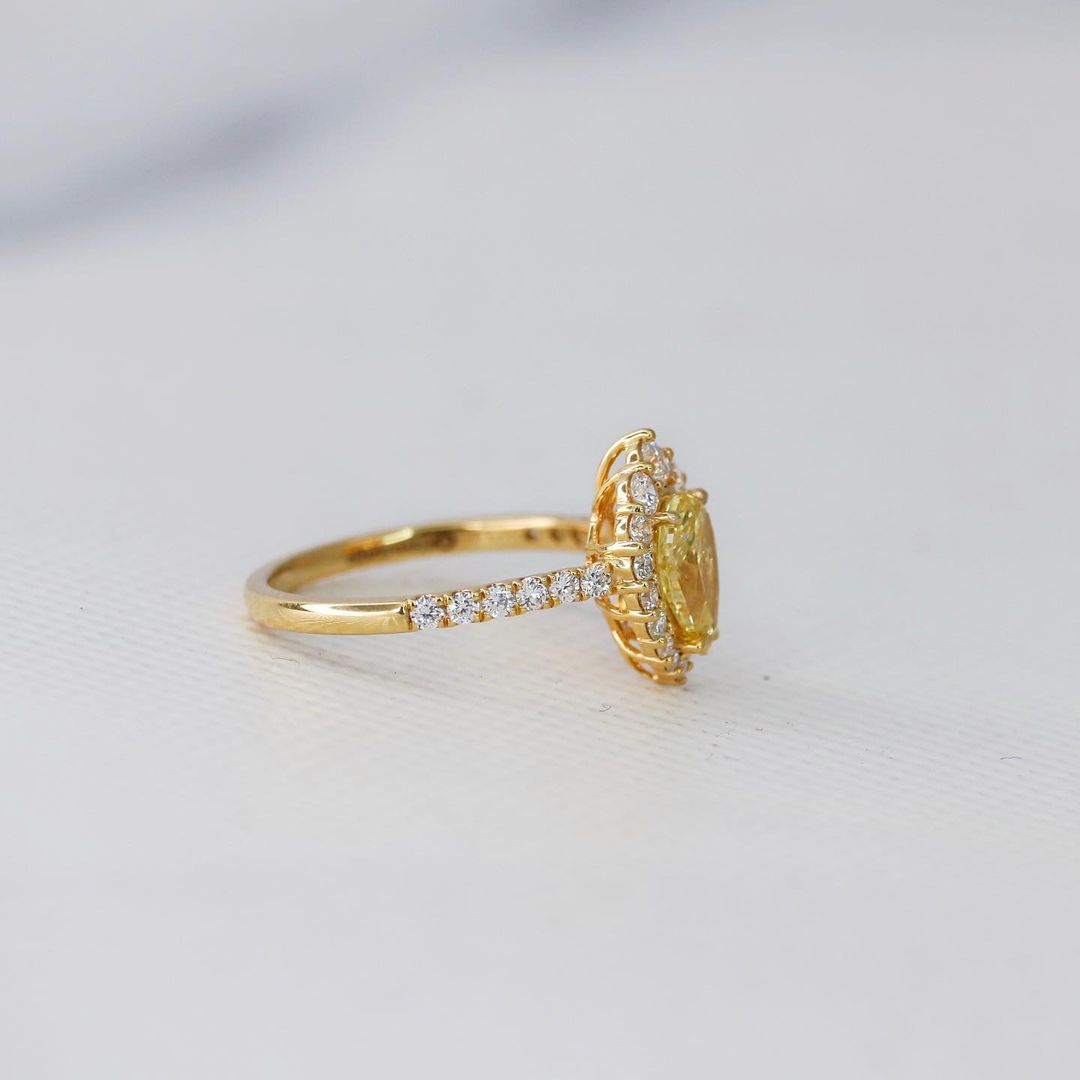 2.80Ct Canary Yellow Pear Cut Halo Ring | Wedding Ring For Bridal | Designer Ring For Women