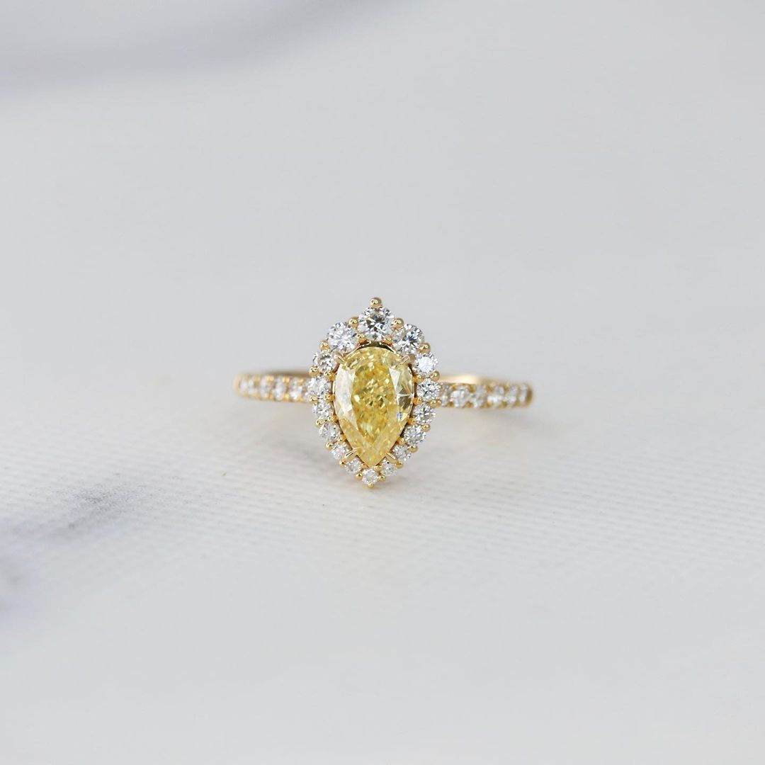 2.80Ct Canary Yellow Pear Cut Halo Ring | Wedding Ring For Bridal | Designer Ring For Women