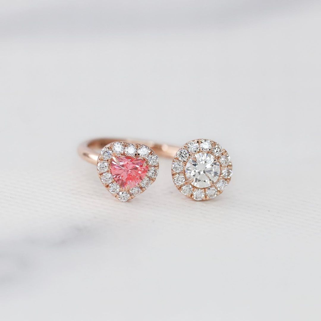 2.77Ct White Round And Pink Heart Cut Halo With Two Stone Ring | Toi Et Moi Ring | Proposal Ring