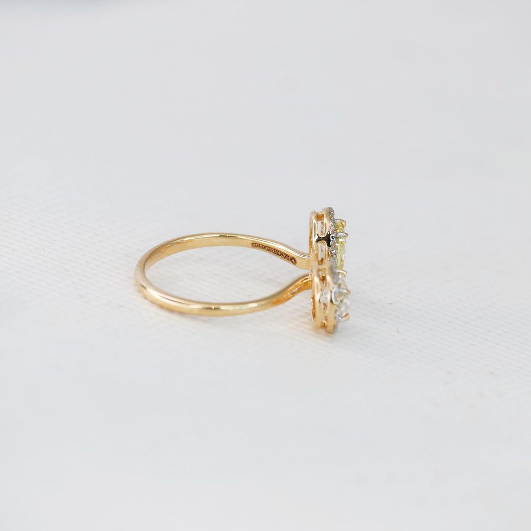 2.98Ct White Oval And Canary Yellow Pear Cut Two Stone Ring | Toi Et Mo Ring | Gift For Women