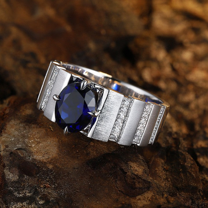 2.80Ct Blue Oval Cut Solitaire Ring | Unique Ring For Men | Statement Ring