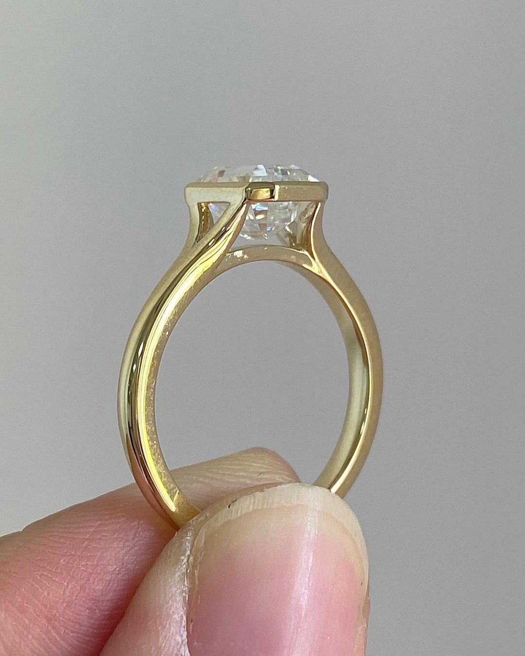 3.30Ct White Emerald Cut Bezel Ring Set | Split Shank Ring Set | Anniversary Gift Ring Set For Wife | Designer Ring Set