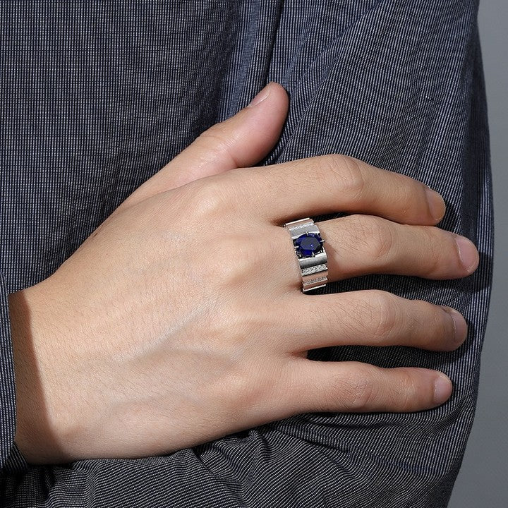 2.80Ct Blue Oval Cut Solitaire Ring | Unique Ring For Men | Statement Ring