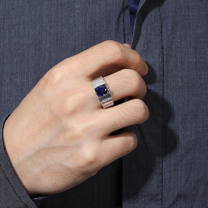 2.80Ct Blue Oval Cut Solitaire Ring | Unique Ring For Men | Statement Ring