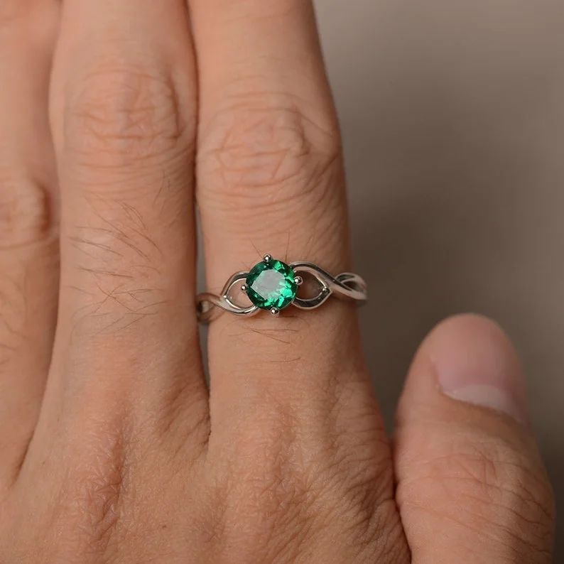 2.2Ct Green Round Cut Solitaire Ring | Infinity Ring For Her | Birthstone Ring | Everyday Jewelry