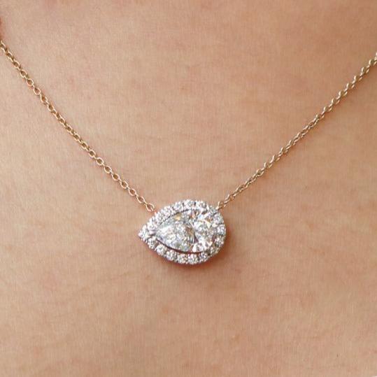 2.80Ct White Pear Cut Halo Pendant | Engagement Gift Pendant For Fiancée | Everyday Wear Pendant For Her | Women Jewelry