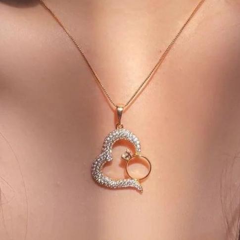 Heart Ring Shape 3.20Ct White Round Cut Cluster Pendant | Perfect Engagement Gift Pendant For Fiancée | Surprise Anniversary Gift Pendant For Women | Bridal Jewelry