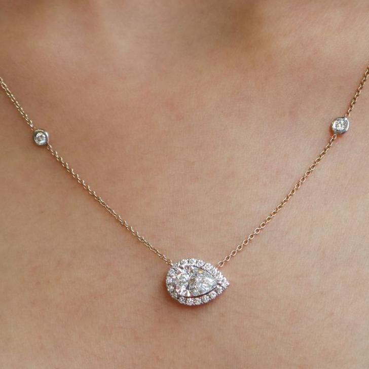 2.80Ct White Pear Cut Halo Pendant | Engagement Gift Pendant For Fiancée | Everyday Wear Pendant For Her | Women Jewelry