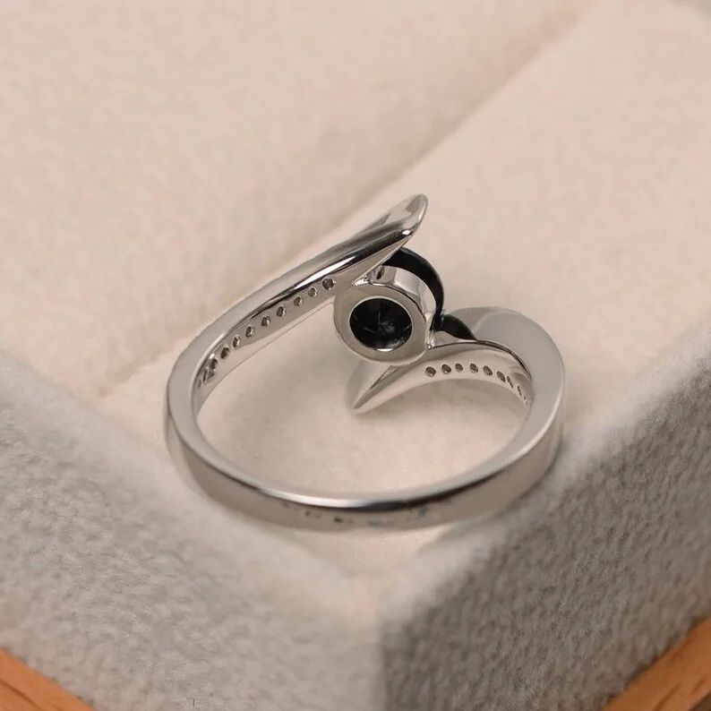 2.5CT Black Round Cut Tension Ring | Birthstone Ring For Her | Jewelry For Women | Delicate Ring