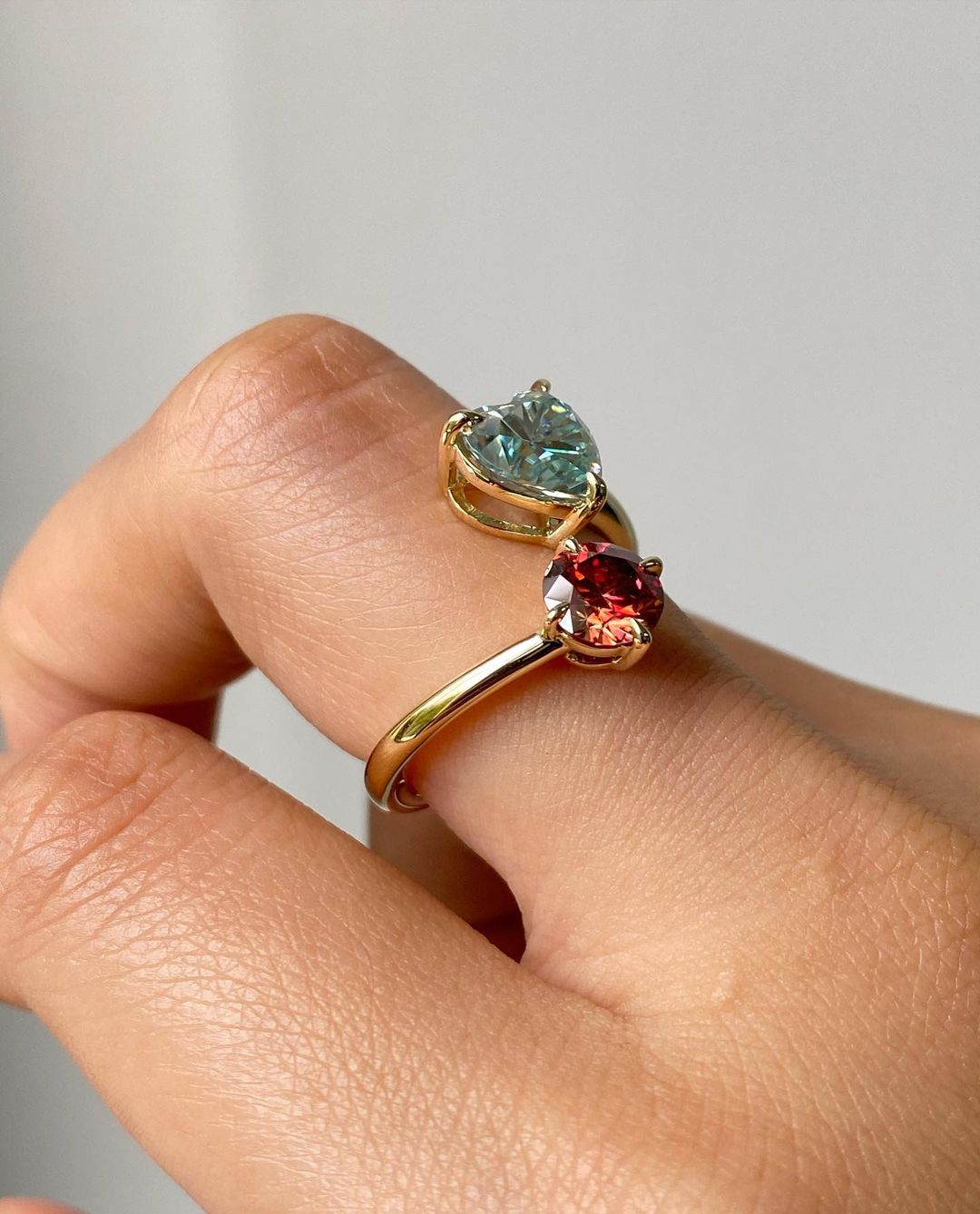 2.55Ct Green Blue Heart Cut Moissanite Two Stone Ring | Toi Et Moi Ring | Engagement Ring For Women